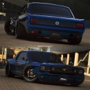 Classic Ford Mustang with modern widebody (rendering)