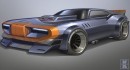 Retro-Futuristic muscle car rendering