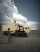A High Energy Laser Mobile Test Truck (HELMTT) laser system integrated on the Heavy Expanded Mobility Tactical Truck