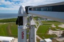 Falcon 9 rocket and Crew Dragon vertical on Launch Complex 39A