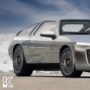 2022 DMC DeLorean EV with Z, C8, and Cybertruck cues rendering by KDesign AG