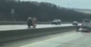 Spool of wire set loose on highway