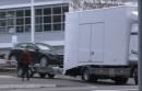 GLA 200d Facelift Prototype Spied on a Trailer Pulled by a Mercedes Truck
