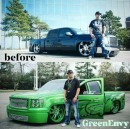 Green Envy started out as a 2008 GMC Sierra in 2016. It was destroyed in a fire in 2021