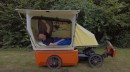 The GoCamp bike camper sits on the GoLo cargo e-bike and offers almost all creature comforts of home