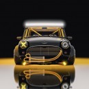 Austin Mini Cooper S slammed widebody gold/black rendering by demetr0s_designs