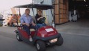 Dwayne Johnson and James Corden go for a ride around Television City in a golf cart, karaoke is also involved