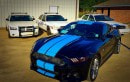 Grabber Blue stripes on black 2015 Ford Mustang GT Fastback