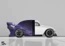 Graffiti-Bombed VW Beetle widebody restomod rendering by demetr0s_designs