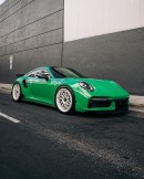 Porsche 911 Turbo S green wrap two-face wheels by RDB LA
