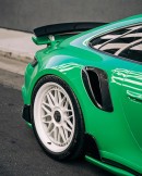 Porsche 911 Turbo S green wrap two-face wheels by RDB LA