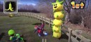 Guy plays real-life Mario Kart with a lawn mower and a drone