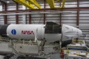 Falcon 9 and Dragon rolling out of the hangar at Launch Complex 39A
