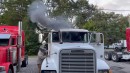 Freightliner semi truck doing burnouts