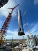 The rocket being moved to the orbital launch pad