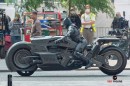 Batman is seen riding the Batcycle in upcoming The Flash movie