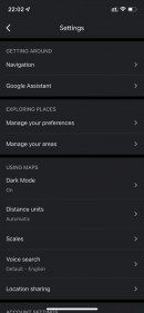 Google Maps dark mode on iPhone