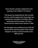 Aston Martin's Message Regarding Queen Elizabeth II's Passing