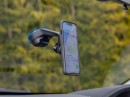 Phone installed on the windshield