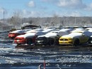 Hundreds of Shelby GT350 Mustangs waiting in the parking lot at Flat Rock