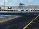 Hundreds of Shelby GT350 Mustangs waiting in the parking lot at Flat Rock