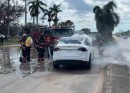 Tesla Model X being extinguished