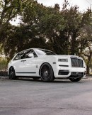 Ice White Rolls-Royce Cullinans lowered on black Forgiatos