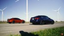 Infiniti Q50 Red Sport vs Acura TLX Type S drag and roll races on Sam CarLegion