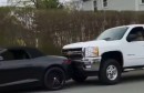 Trailer fail leads to Jaguar F-Type, Nissan GT-R and Chevrolet Silverado accident