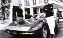Brock Yates and Dan Gurney next to Ferrari 365 GTB/4 after completing The first Cannonball Run