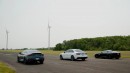 Jaguar F-Type P450 Drag Races Infiniti Q60 Red Sport 400 and Audi S4