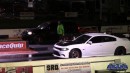 Jeep Trackhawk 422 stroker nitrous drag race with Model 3 and Charger 392 on DRACS