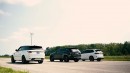 Jeep Grand Cherokee Trackhawk vs. BMW X5 M Competition vs. Range Rover Sport SVR drag race