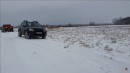 Jeep Wrangler and Dacia Duster in winter wonderland challenegs