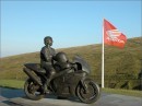 Joey Dunlop's statue overlooking the IOM TT road