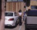 Kim Kardashian drives her Cybertruck to Starbucks