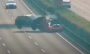 Lamborghini broken down on the highway gets hit by a Geely SUV