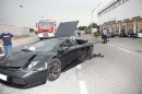 Lamborghini Crashes into BMW Motorcycle Dealership
