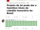 Lewis Hamilton on Twitter about Brazil, replies to Lewis on the topic