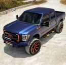 Lifted Ford F-250 Super Duty with Denver Broncos custom wrap riding on bespoke Forgiato Gambe-1 wheels