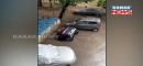 Mumbai, India, Ghatkopar parking lot sinkhole swallows a Hyundai Venue in seconds