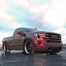 Lowered GMC Sierra Shorty red carbon fiber body rendering by abimelecdesign