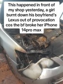 Lexus set on fire by angry girlfriend