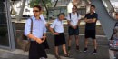 French bus drivers protesting in skirts
