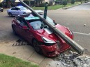 Tesla Model 3 after hitting a concrete pole