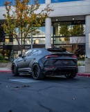 Matte-Black Widebody Lamborghini Urus lowered on matching Forgiatos