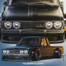 Matte Gloss Black Datsun 620 Truck RB swap rendering by musartwork