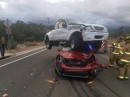 Arizona crash sees Mazda pickup land on top of Honda CR-V after flipping through the air