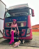 Trucker Barbie is an experienced truck driver from Romania, driving the pinkest, most girlish Volvo truck around