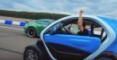 Mercedes AMG GT R Drag Races Renault Twizy in Reverse